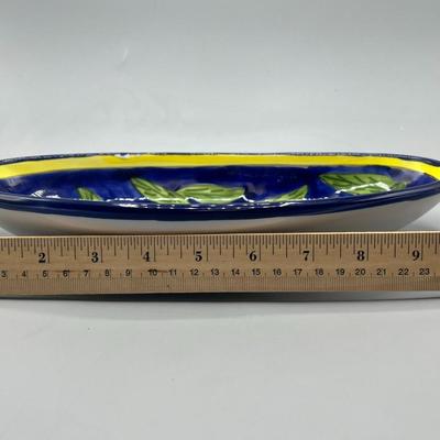 Hand Painted Oblong Serving Dish Cobalt with Yellow Lemons Tunisia