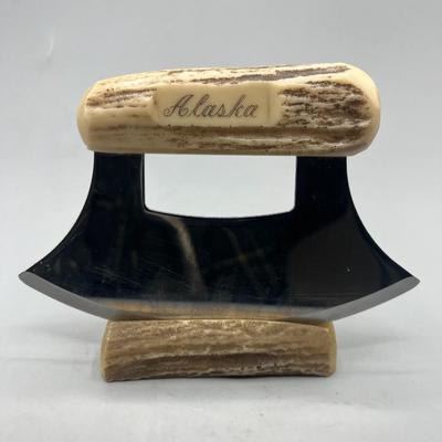 Vintage Alaska Vacation Souvenir Ulu Knife with Stand