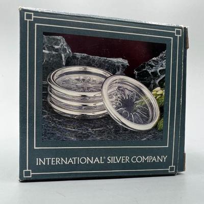 International Silver Company Set of 4 Drink Coasters with Box