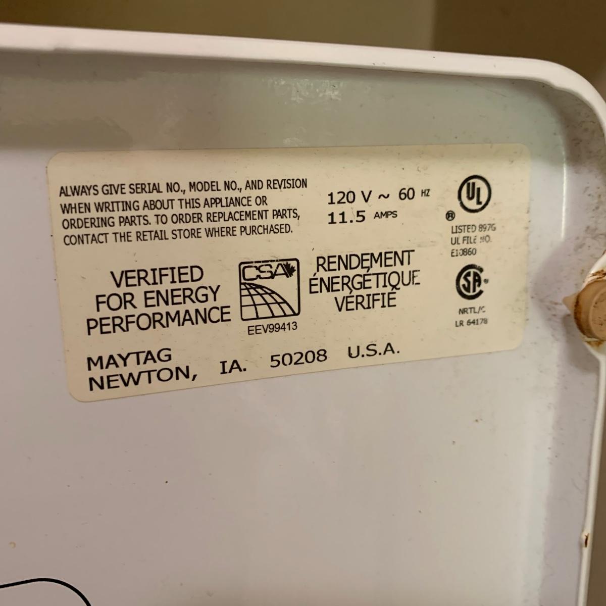 Maytag Performa Washer, Model No. PAVT244AWW (KHS)