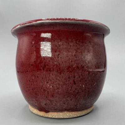 Vintage Dark Speckled Red Thrown Pottery Planter Pot