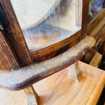 Retro Mini Oak Curved Glass China cabinet.