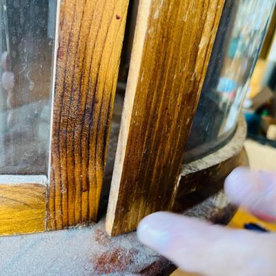 Retro Mini Oak Curved Glass China cabinet.