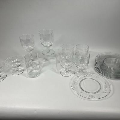 Mixed Lot of Vintage Clear Glass Drinkware and Plates
