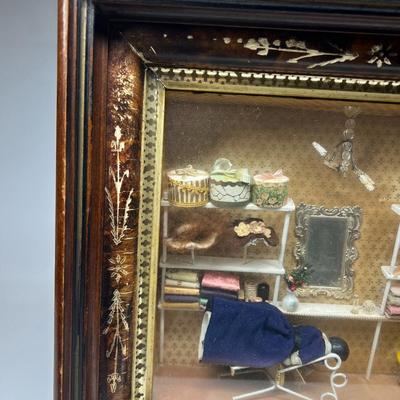 Vintage Framed Miniatures Victorian Hat Dress Shop Shadow Box