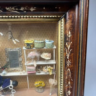 Vintage Framed Miniatures Victorian Hat Dress Shop Shadow Box