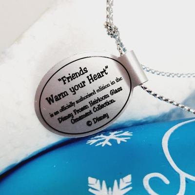 DISNEY FROZEN HEIRLOOM GLASS "FRIENDS WARM YOUR HEART" COLLECTABLE ORNAMENTS