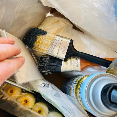 Box lot of painting supplies