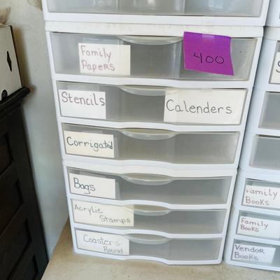 4 stacks of 3 Drawer Sterlite Plastic cabinets