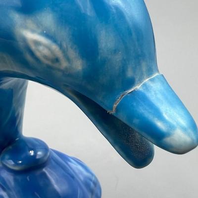 Swirled Blotchy Blue Painted Ceramic Dolphin Figurine