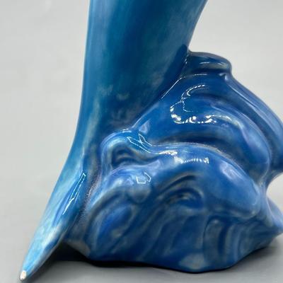 Swirled Blotchy Blue Painted Ceramic Dolphin Figurine