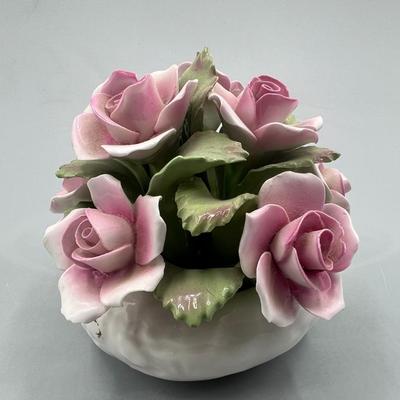 Vintage Aynsley Porcelain Pink Roses China Flower Figurine
