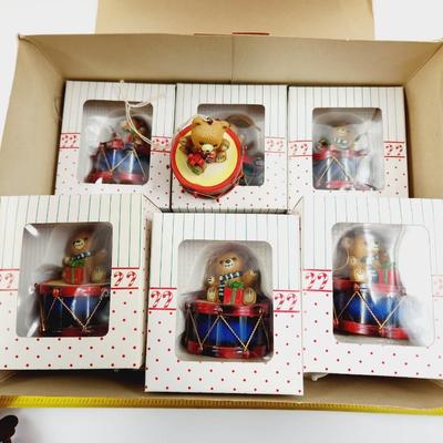VINTAGE WHIMSICAL MUSICAL BEAR ORNAMENT COLLECTION (9 INCLUDED)