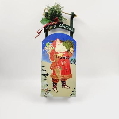 DECORATED WOODEN SANTA SLEIGH DECOR