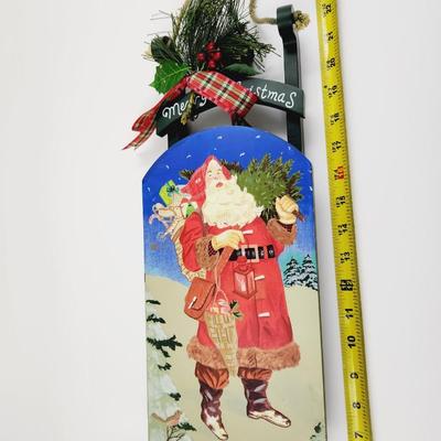 DECORATED WOODEN SANTA SLEIGH DECOR