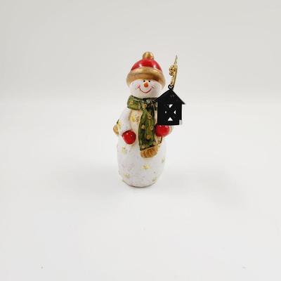 SMALL SNOWMAN WITH A LAMP FIGURINE