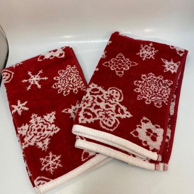 Red and White Reversible Snowflake Holiday Christmas Winter Hand Towels