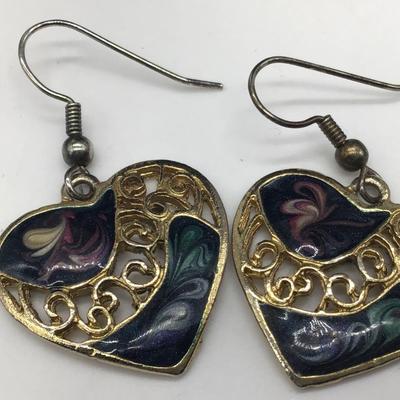Vintage Enamel Swirl Textured Gold Tone Metal Earrings Pierced Made in USA