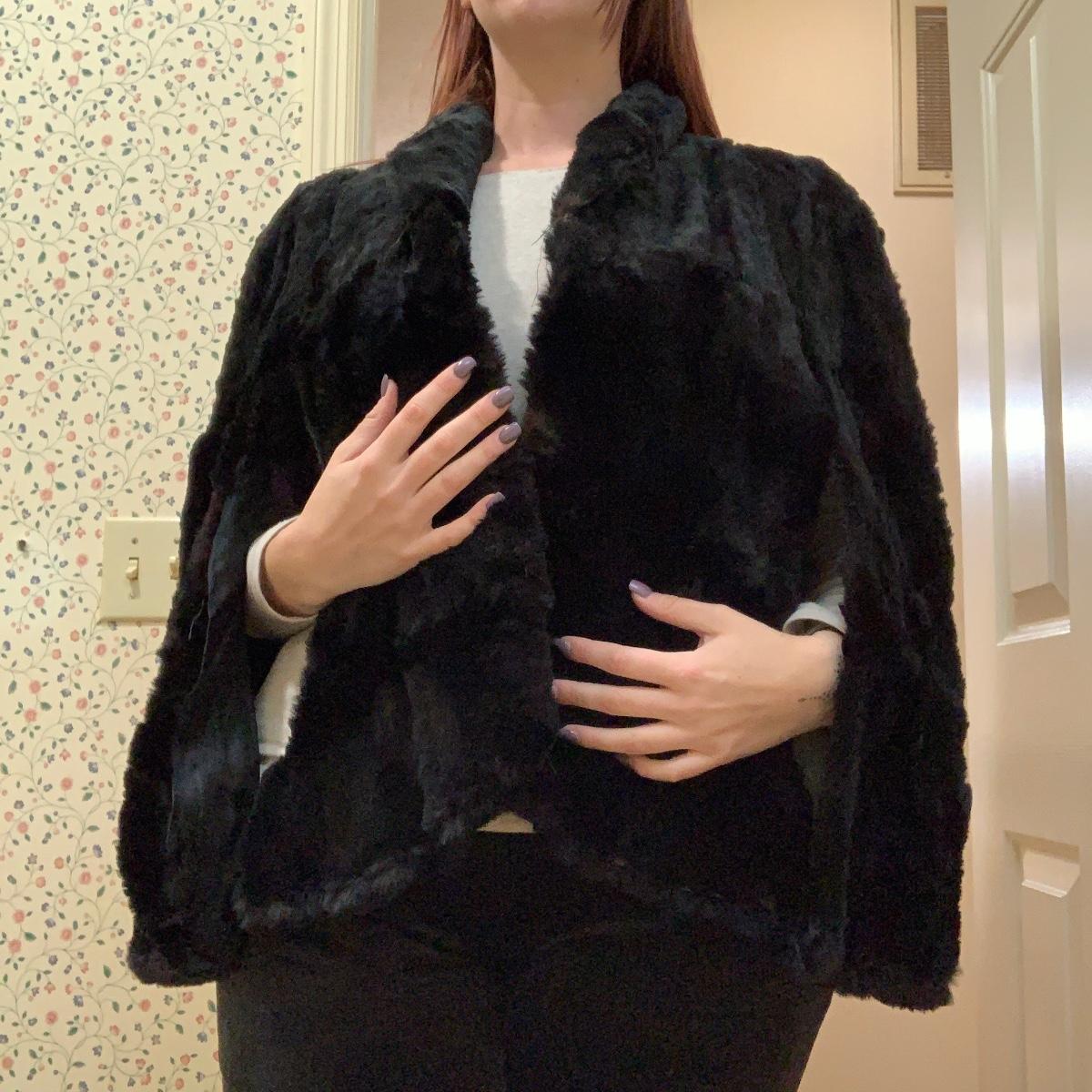 Vintage Black Fur Cape w/ Arm Slits (GR1HS)