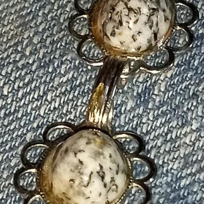 Vintage White/Gray Sterling Buffalo Stone Bracelet