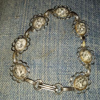 Vintage White/Gray Sterling Buffalo Stone Bracelet