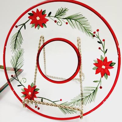 POINSETTIA GLASS DECORATIVE PLATES 3 PC