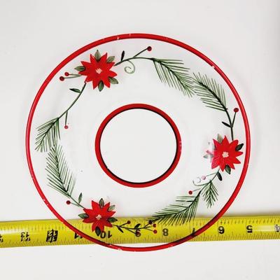 POINSETTIA GLASS DECORATIVE PLATES 3 PC