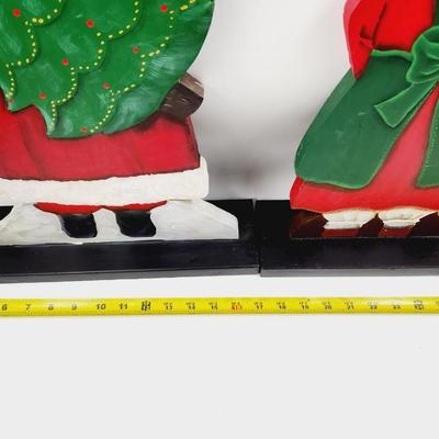 FUN WOODEN CHRISTMAS SANTA & MRS CLAUSE TALL DECOR