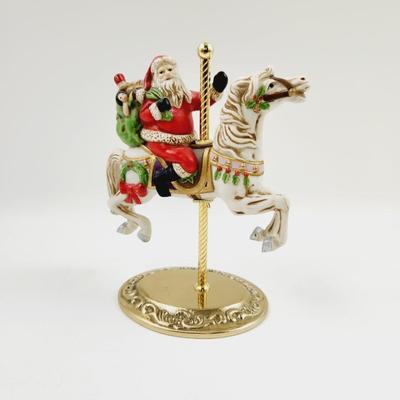 COLLECTORS SANTA ON CAROUSEL HORSE W/ BRASS BASE