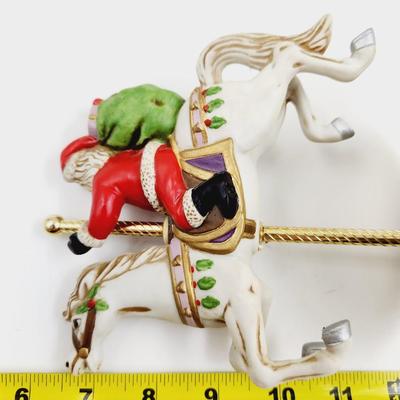 COLLECTORS SANTA ON CAROUSEL HORSE W/ BRASS BASE