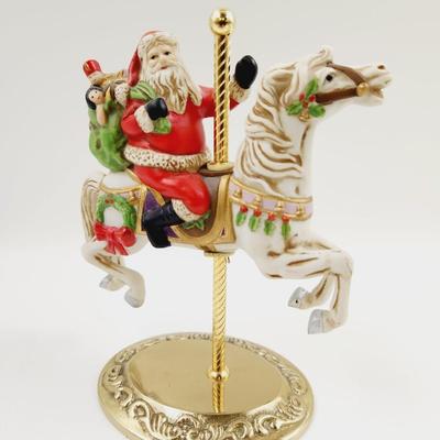COLLECTORS SANTA ON CAROUSEL HORSE W/ BRASS BASE