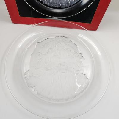HOLIDAY COLLECTIONS GLASS SANTA COOKIE SERVING PLATTER