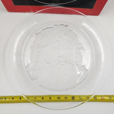 HOLIDAY COLLECTIONS GLASS SANTA COOKIE SERVING PLATTER