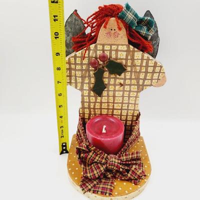 CUTE WOODEN CHRISTMAS ANGEL CANDLE HOLDER
