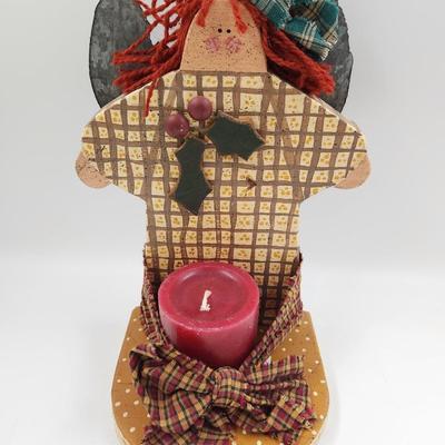 CUTE WOODEN CHRISTMAS ANGEL CANDLE HOLDER