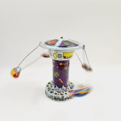 VINTAGE SCHYLLING SPINNING TIN SPACESHIP SPACE STATION CAROUSEL TOY - WORKS