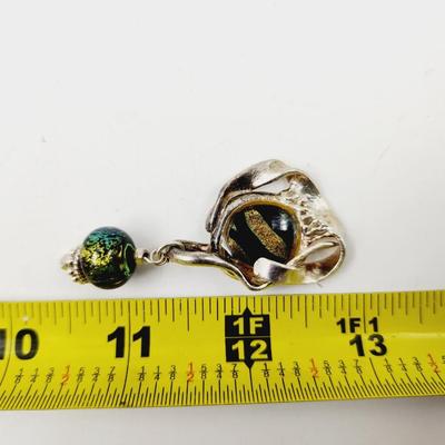BEAUTIFUL HANDCRAFTED STERLING SILVER W/ DESIGNED GLASS PENDANT