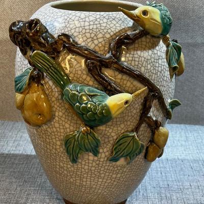 Chinese Shiwan Vase Bird w/ Pears 