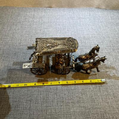 Hand Crafted Silver Carriage With Driver and 2 Horses