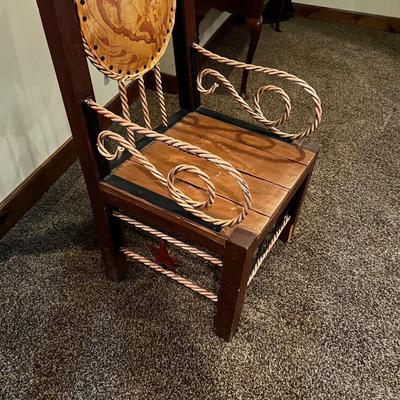 Wester Metal Rope, Leather Motif and  Wood Chair 