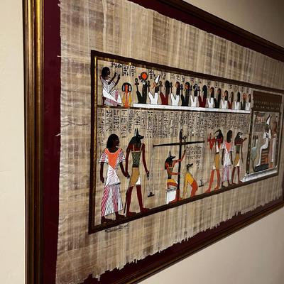 Egyptian Papyrus Painting, Large Framed 