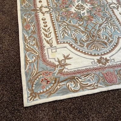 Beautiful Crewel Rug, Off White and Light Blue 