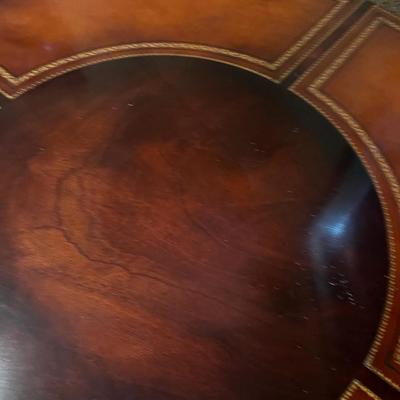 Coffee Table Large Round Leather Top Duncan Fife Style, Top Spins by Stickley Brothers. 