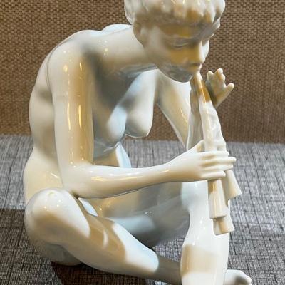 Dresden White Porcelain Nude Flute Playing Girl 