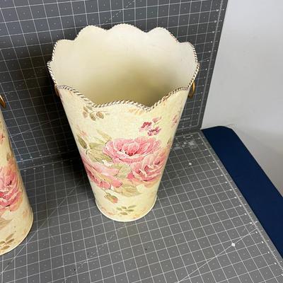 2 NEW Metal Floral Buckets, Vases, Garbage Can 