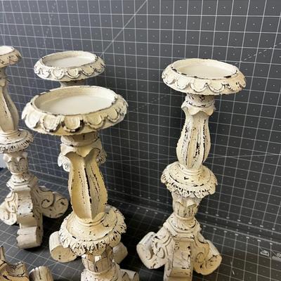 5 Cast Resin Candle Sticks, NEW 