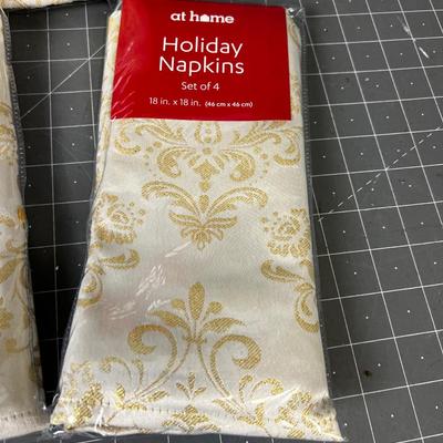 3 NEW Packages of 4 ea. Holiday Napkins Taupe and Gold Tone 