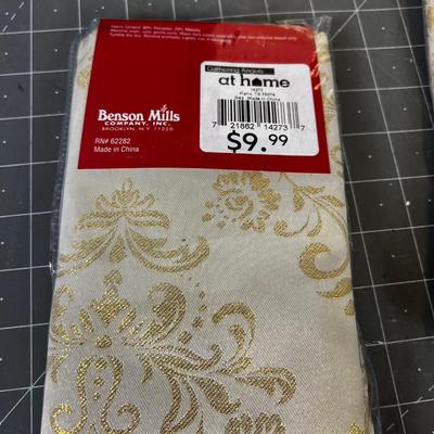 3 NEW Packages of 4 ea. Holiday Napkins Taupe and Gold Tone 