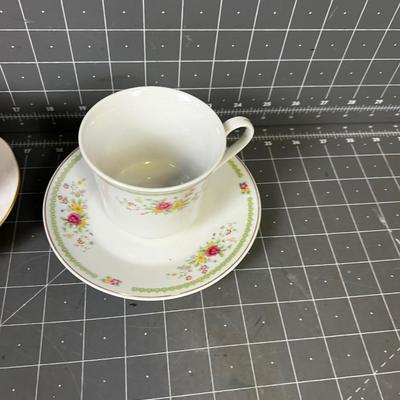 Pair of China Tea Cups and Saucers, Pink Roses on both