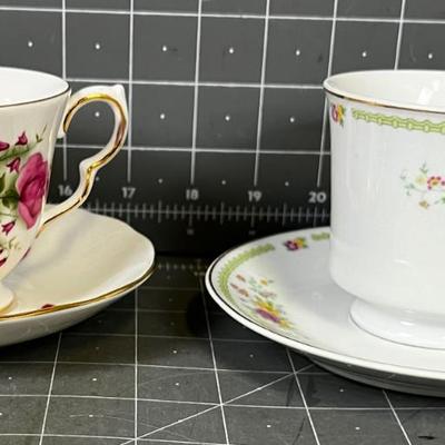 Pair of China Tea Cups and Saucers, Pink Roses on both